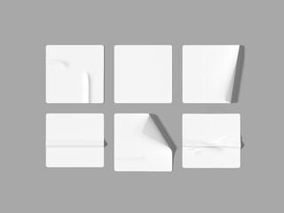 White Blank Square Sticker Mockup on Gray Background with Realistic Wrinkle Effect