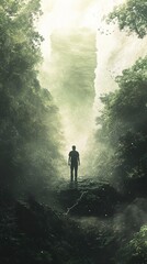 Obraz premium Solitary Figure in a Mystical Forest Landscape