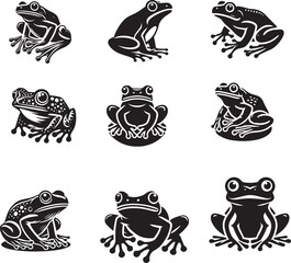 set of black and white frog.