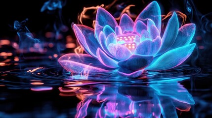 Obraz premium Neon Lotus Bloom: Mystical Water Lily in Glowing Colors