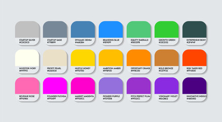 Entrepreneur Color Guide Palette with Color Names. Catalog Sample Entrepreneurs with RGB HEX codes and Names. Colors Palette, New Entrepreneur Color Palette, Fashion Trend Entrepreneur Color Palette