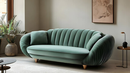 Elegant Green Velvet Sofa Design for Modern Living Room