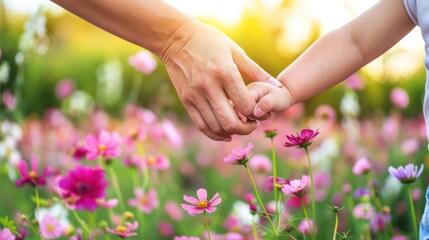 Fototapeta premium Tender Moments: A Mother's Love in a Blooming Meadow
