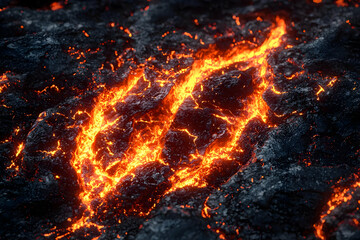 Molten Lava Flows Intensely on Dark Rock