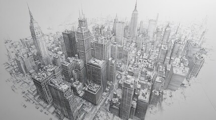 Fototapeta premium Sketch of a Cityscape Featuring Tall Buildings and Skyscrapers