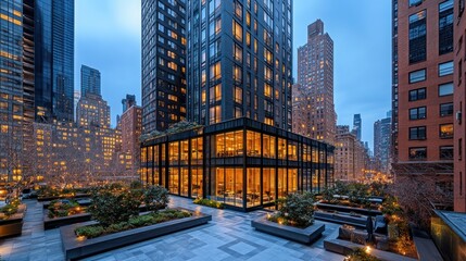 Fototapeta premium Serene Evening at a Modern city tower