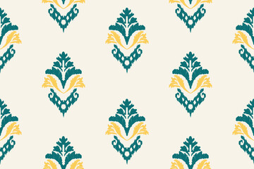 Ethnic ikat seamless pattern in tribal. Aztec geometric ethnic ornament print. Ikat pattern style. Design for background, wallpaper, illustration, fabric, clothing, carpet, textile, batik, embroidery.