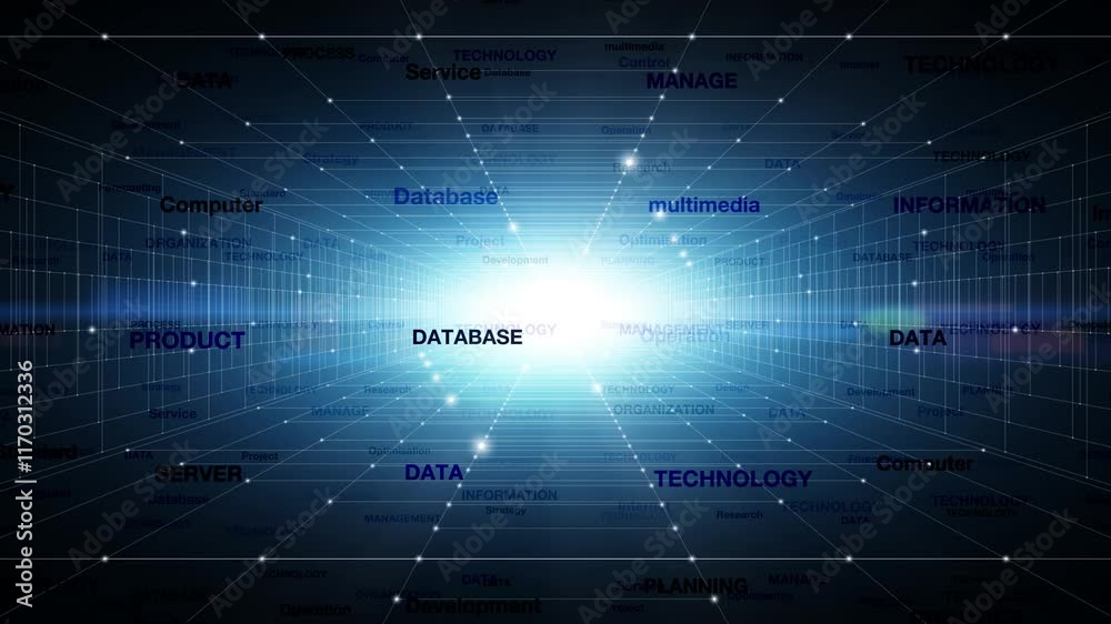 Wall mural digital computer technology word cloud animation.