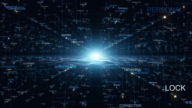 Digital technology cyber space word cloud animation.