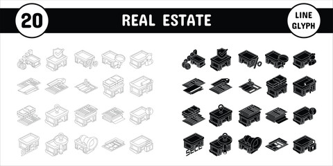 Real Estate Line Glyph Vector Illustration Icon Sticker Set Design Materials
