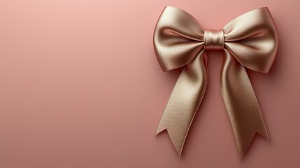 Elegant rose gold satin ribbon bow on pink background.