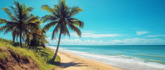 Obraz premium Beachfront Walkway with Palm Trees