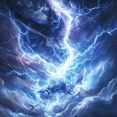 Obraz premium photo realistic of an electric. magic lightning. blue thunder strikes background.