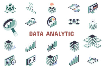 Data Analytic Flat Vector Illustration Icon Sticker Set Design Materials