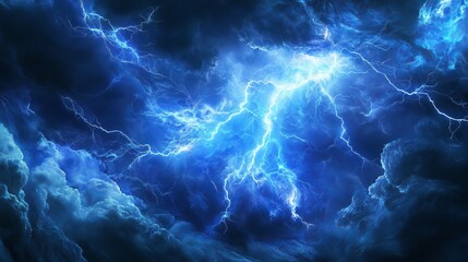 photo realistic of an electric. magic lightning. blue thunder strikes background.