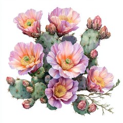 Colorful Prickly Pear Cactus Blooms with Pink and Yellow Flowers