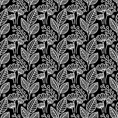 Fototapeta premium background, black and white pattern, flower pattern, leaves