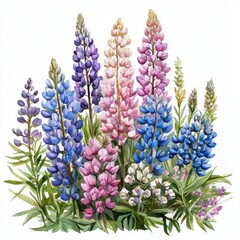Vibrant Floral Arrangement of Colorful Lupin Blooms in Nature