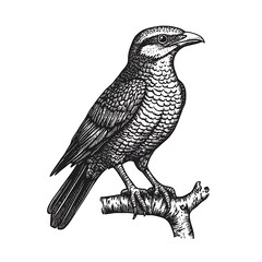 Fototapeta premium Bird perched on a branch, detailed sketch.