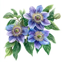 Beautiful Passionflower with Vibrant Purple Blooms and Green Leaves