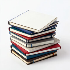 stack of colorful notebooks on plain white background, perfect for study
