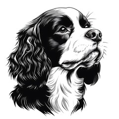 Monochrome portrait of Springer Spaniel dog.
