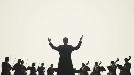 Orchestra conduction, passionate maestro in motion, pure white backdrop, classic style, 3D illustration