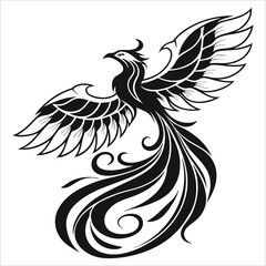 Obraz premium Striking tribal phoenix illustration with bold lines and curves