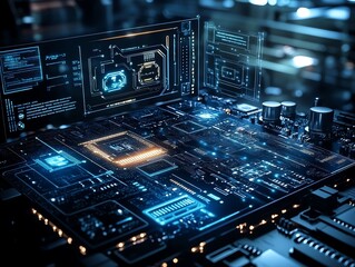 Fototapeta premium Circuit Board's Glowing Digital Heart: A Futuristic Techscape