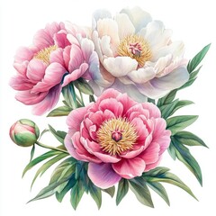 Beautiful Peony Flowers with Soft Petals and Green Leaves