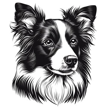 recommend clip art: Striking monochrome portrait of a Border Collie dog.