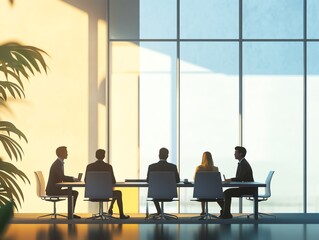 Fototapeta premium Effective teamwork, business professionals planning project in sleek conference space, 3D illustration