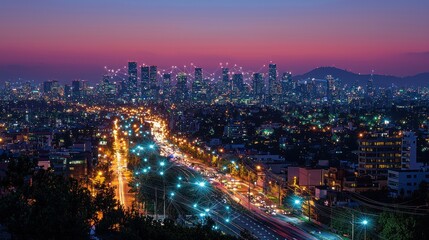 Night Cityscape: Breathtaking Sunset Over Urban Sprawl