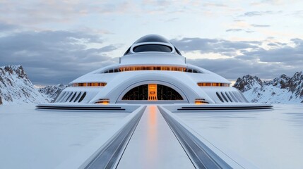 Fototapeta premium Futuristic Architecture of a Unique White Structure in a Snowy Landscape