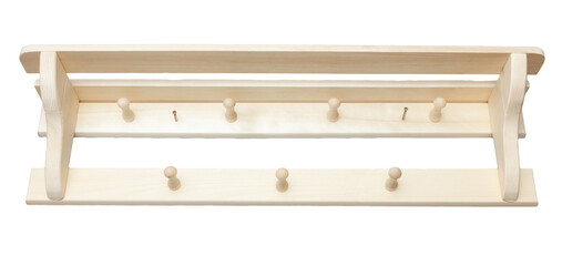A wooden shelf with a white background