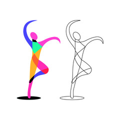 Dance studio logo. Abstract figure of a dancing human. Ballet school. Linear drawing of a man. Flat vector illustration on white background.