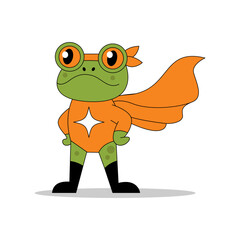 Vector Cartoon Superhero Frog Character. Front view. Flat vector Illustration Isolated on white background.