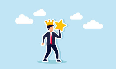 Businessman as king carrying a star, illustration of leading a company offering quality products to the business market