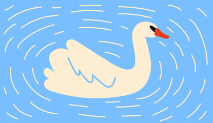 Cute swans for digital stamp, greeting card, sticker, icon, design. Flat vector illustration.
