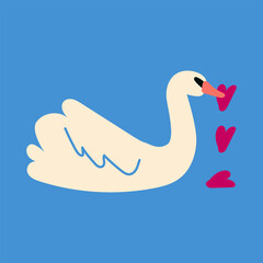 Cute swans for digital stamp, greeting card, sticker, icon, design for Valentin's Day. Flat vector illustration.