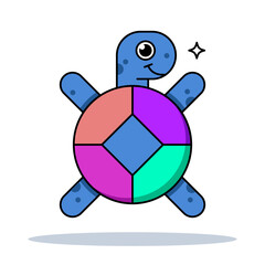 Turtle mascot for ai application. Animal character for app. Flat vector illustration isolated on white background.