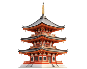 traditional Japanese pagoda with multi tiered roof, showcasing intricate architectural details and vibrant colors. This structure represents cultural heritage and artistry