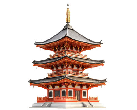 traditional Japanese pagoda with multi tiered roof, showcasing intricate architectural details and vibrant colors. This structure represents cultural heritage and artistry