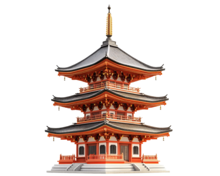 traditional Japanese pagoda with multi tiered roof, showcasing intricate architectural details and vibrant colors. This structure represents cultural heritage and artistry