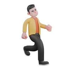 Designer Skills Set Characters 3D Model. A male designer set walks with both hands clenched, expression of walking casually. Cartoon Style