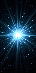 Naklejka premium Bright blue and white star burst with radiating light beams and sparkling stars against a dark background