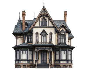 Victorian mansion with intricate gables and ornate details, showcasing stunning architecture and craftsmanship. This elegant structure features unique design and historical charm