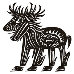 Fototapeta premium Black and white stylized deer with tribal patterns.