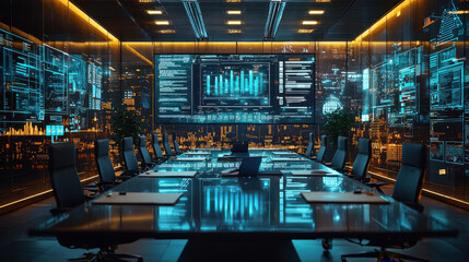 Fototapeta premium Futuristic Boardroom, Data Analytics, Tech - Futuristic/Sci-fi