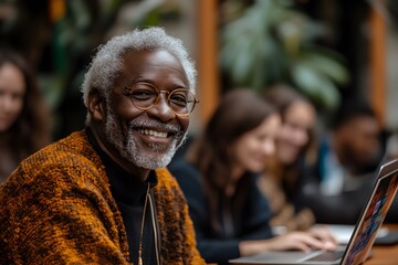 Obraz premium Happy Elderly Man Smiling In A Cafe Setting